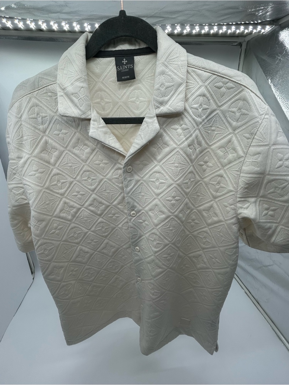 Saints Studio Quilted Diamond Cross Jacquard Shirt Off White Medium